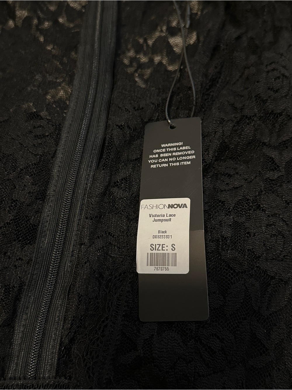 Fashion Nova Black Sheer Lace Long-Sleeve Jumpsuit - Picture 3 of 3